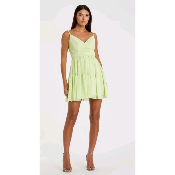 Mac Duggal Dresses & Skirts - Mac Duggal Chiffon Braided Strap Tiered Formal Mini Dress Mint Green Size 2 NWT‎
